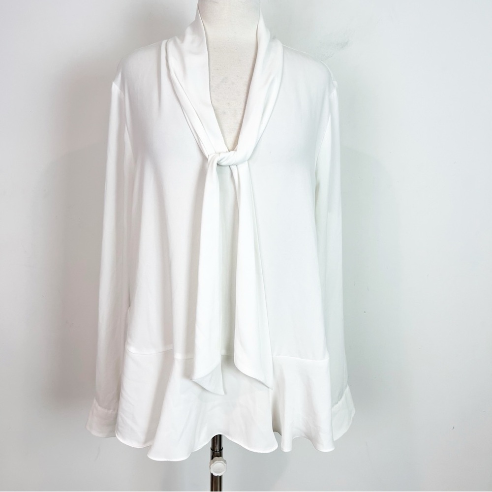 VINCE CAMUTO IVORY LONG SLEEVE BLOUSE TIE AT NECKLINE RUFFLE HEM WOMENS SZ XL